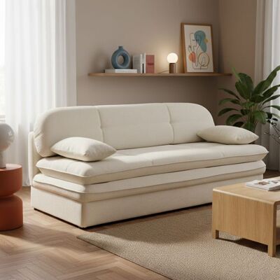 BAÏTA Banquette convertible CILA 3 places tissu beige Beige - Publicité BAÏTA Banquette convertible CILA 3 places tissu beige Beige - Publicité