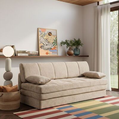 BAÏTA Banquette LUMA convertible 3 places tissu chenille marron Marron - Publicité BAÏTA Banquette LUMA convertible 3 places tissu chenille marron Marron - Publicité