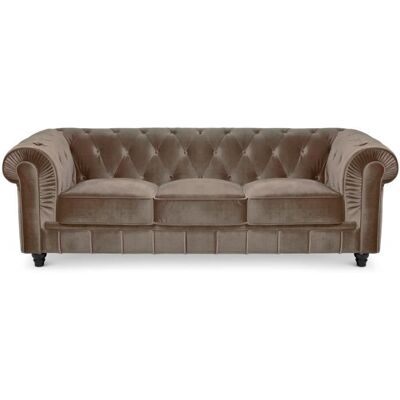 MENZZO Grand canapé 3 places Chesterfield Velours Taupe Marron - Publicité MENZZO Grand canapé 3 places Chesterfield Velours Taupe Marron - Publicité