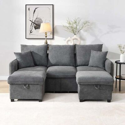 YEHTOKHOME Canapé dangle - Canapé modulable en U convertible - 3 places - Rangement intégré (tiroirs & poufs) - Velours côtelé gris Gris - Publicité YEHTOKHOME Canapé dangle - Canapé modulable en U convertible - 3 places - Rangement intégré (tiroirs & poufs) - Velours côtelé gris Gris - Publicité
