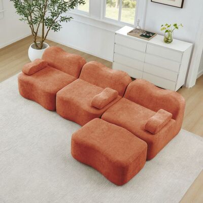 OEM Canapé modulaire en forme de L - 3 places - 1 ottomane - Orange - Velours - 288x167x70 cm - 57.3 kg Orange - Publicité OEM Canapé modulaire en forme de L - 3 places - 1 ottomane - Orange - Velours - 288x167x70 cm - 57.3 kg Orange - Publicité
