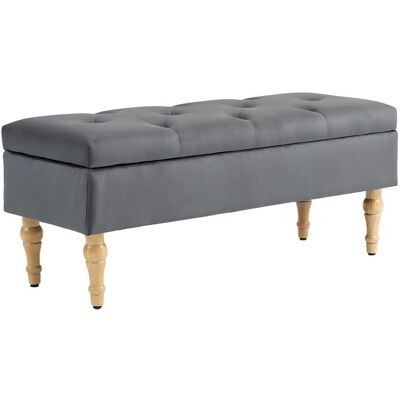 Banc coffre de rangement HOMCOM 2 en 1 banquette en velours avec couvercle à charnière capitonné et pieds en bois gris foncé Gris - Publicité Banc coffre de rangement HOMCOM 2 en 1 banquette en velours avec couvercle à charnière capitonné et pieds en bois gris foncé Gris - Publicité