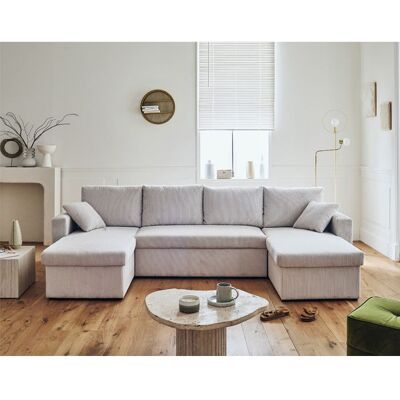BEST MOBILIER Cyrus - canapé panoramique en U - 7 places - convertible avec coffre - en velours côtelé - Beige Beige - Publicité BEST MOBILIER Cyrus - canapé panoramique en U - 7 places - convertible avec coffre - en velours côtelé - Beige Beige - Publicité
