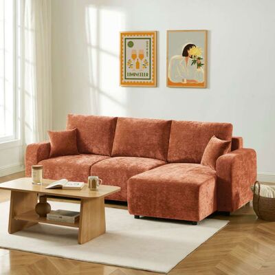 BAÏTA Canapé dangle convertible et réversible LIVIO 4 places tissu terracotta Orange - Publicité BAÏTA Canapé dangle convertible et réversible LIVIO 4 places tissu terracotta Orange - Publicité