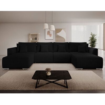 BEST MOBILIER Gabriel - Canapé panoramique en U 7 places convertible avec coffre en tissu texturé - Noir Noir - Publicité BEST MOBILIER Gabriel - Canapé panoramique en U 7 places convertible avec coffre en tissu texturé - Noir Noir - Publicité