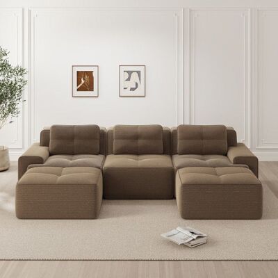 OEM Canapé modulaire en velours côtelé - Forme en U - 293x177x69 cm - Marron - Sans montage - Confort semblable à un nuage Marron - Publicité OEM Canapé modulaire en velours côtelé - Forme en U - 293x177x69 cm - Marron - Sans montage - Confort semblable à un nuage Marron - Publicité