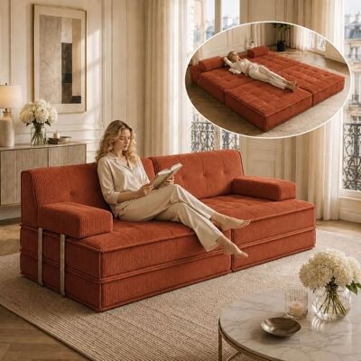 Canapé-lit Pliant Convertible 6 en 1 - AKABER - 2/4/6 Place -Velours Côtelé-Garniture éponge- 160x96x38cm -Pour SalonChambre-Orange Orange - Publicité Canapé-lit Pliant Convertible 6 en 1 - AKABER - 2/4/6 Place -Velours Côtelé-Garniture éponge- 160x96x38cm -Pour SalonChambre-Orange Orange - Publicité