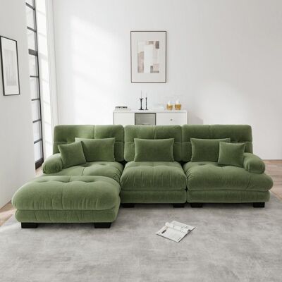 OEM Canapé dangle modulaire - Forme en L - Canapé-lit - Velours côtelé - Chenille verte - 313x145x81 cm - 103.7 kg Vert - Publicité OEM Canapé dangle modulaire - Forme en L - Canapé-lit - Velours côtelé - Chenille verte - 313x145x81 cm - 103.7 kg Vert - Publicité