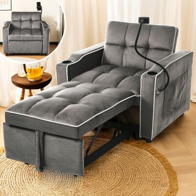 MERAX Fauteuil Lit Convertible 1 Place 3 en 1 - Gris Foncé - Canapé Extensible 60 cm Petit Espace Porte-Gobelets Gris - Publicité MERAX Fauteuil Lit Convertible 1 Place 3 en 1 - Gris Foncé - Canapé Extensible 60 cm Petit Espace Porte-Gobelets Gris - Publicité
