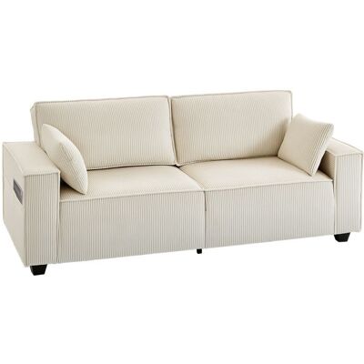 Canapé 3 places - HOMCOM - coussins à ressorts larges accoudoirs 2 coussins - velours côtelé - 218 x 79 x 91 cm - beige Beige - Publicité Canapé 3 places - HOMCOM - coussins à ressorts larges accoudoirs 2 coussins - velours côtelé - 218 x 79 x 91 cm - beige Beige - Publicité