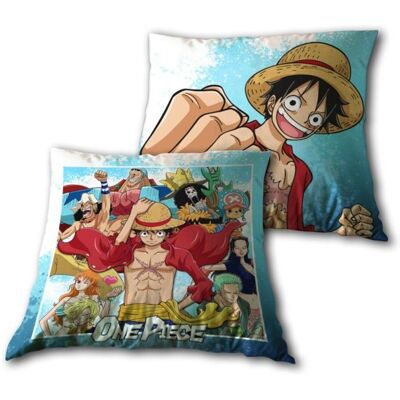 Coussin Décoratif - ONE PIECE - 40x40 cm - 100% Coton - Hypoallergénique - Lavable en machine Bleu - Publicité Coussin Décoratif - ONE PIECE - 40x40 cm - 100% Coton - Hypoallergénique - Lavable en machine Bleu - Publicité