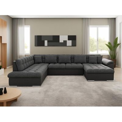 BEST MOBILIER Chuck - canapé panoramique dangle gauche XXL - convertible avec coffre - 7 places - Noir / Gris Noir - Publicité BEST MOBILIER Chuck - canapé panoramique dangle gauche XXL - convertible avec coffre - 7 places - Noir / Gris Noir - Publicité