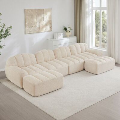 OEM Canapé modulaire en forme de U - 4 places - 2 ottomans - Beige Blanc - Velours côtelé - Mousse haute densité 32D Beige - Publicité OEM Canapé modulaire en forme de U - 4 places - 2 ottomans - Beige Blanc - Velours côtelé - Mousse haute densité 32D Beige - Publicité