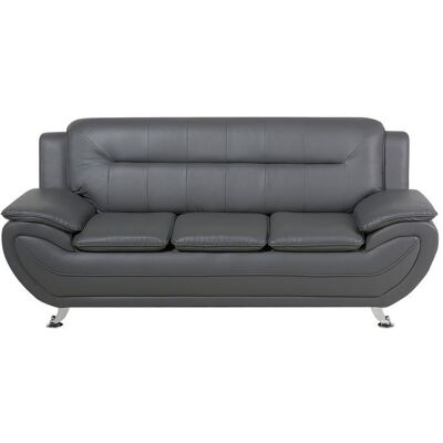 BELIANI Canapé 3 places en cuir PU gris LEIRA Gris - Publicité BELIANI Canapé 3 places en cuir PU gris LEIRA Gris - Publicité