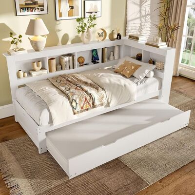 CIPACHO Banquette-lit - Gigogne convertible 90 x 200 cm - Prise électrique + 2 ports USB - Blanc Blanc - Publicité CIPACHO Banquette-lit - Gigogne convertible 90 x 200 cm - Prise électrique + 2 ports USB - Blanc Blanc - Publicité