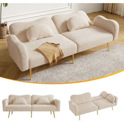 MERAX Canapé Lit en Tissu Effet Laine – Canapé Convertible 2 Places Design avec Dossier Réglable 3 Positions et Pieds Métal Doré - Beige Beige - Publicité MERAX Canapé Lit en Tissu Effet Laine – Canapé Convertible 2 Places Design avec Dossier Réglable 3 Positions et Pieds Métal Doré - Beige Beige - Publicité