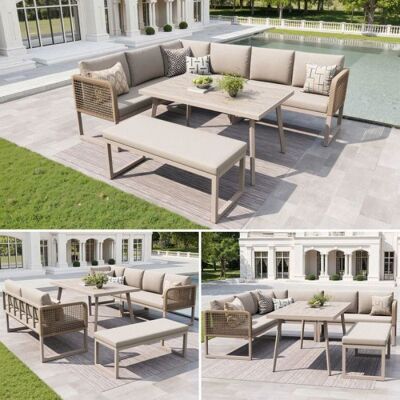 AUTREMENT Salon de jardin modulable en rotin - 6-8 personnes - Coussins en mousse épaisse - Modulaire et flexible Beige - Publicité AUTREMENT Salon de jardin modulable en rotin - 6-8 personnes - Coussins en mousse épaisse - Modulaire et flexible Beige - Publicité
