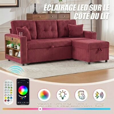 LANGTU Canapé Lit Velours Côtelé avec Coffre USB-C & LED. Sofa Convertible Porte-Gobelets et Rangement - 196cm Rouge - Publicité LANGTU Canapé Lit Velours Côtelé avec Coffre USB-C & LED. Sofa Convertible Porte-Gobelets et Rangement - 196cm Rouge - Publicité