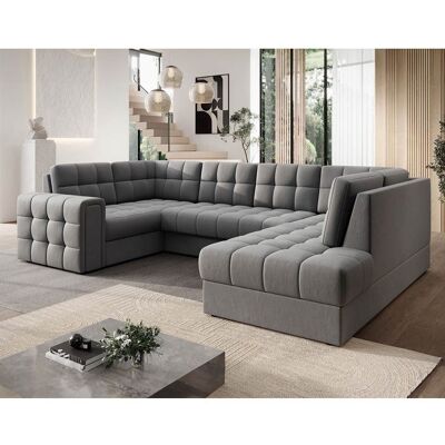 BEST MOBILIER Nappa - Canapé panoramique dangle gauche 7 places convertible avec coffre en velours - Gris clair Gris - Publicité BEST MOBILIER Nappa - Canapé panoramique dangle gauche 7 places convertible avec coffre en velours - Gris clair Gris - Publicité