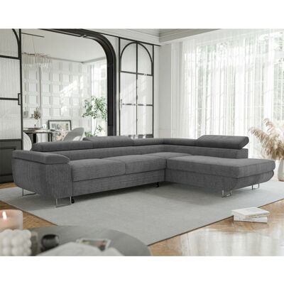 IDOHOME Canapé dangle Droit ANTON - 7 places - Canape Convertible avec Coffre - Tissu Velours Cotelé - Gris Gris - Publicité IDOHOME Canapé dangle Droit ANTON - 7 places - Canape Convertible avec Coffre - Tissu Velours Cotelé - Gris Gris - Publicité