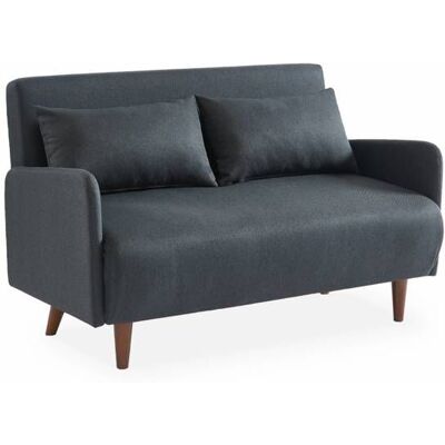 SWEEEK Canapé convertible en tissu - Panam - 2 places scandinave. pieds bois foncé. gris foncé. banquette. dossier inclinable Gris - Publicité SWEEEK Canapé convertible en tissu - Panam - 2 places scandinave. pieds bois foncé. gris foncé. banquette. dossier inclinable Gris - Publicité
