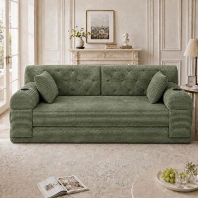 VILUXE Canapé convertible 2 places 168*80*81cm 4 poches latérales et 2 porte-gobelets salon,confortable velours côtelé vert Vert - Publicité VILUXE Canapé convertible 2 places 168*80*81cm 4 poches latérales et 2 porte-gobelets salon,confortable velours côtelé vert Vert - Publicité