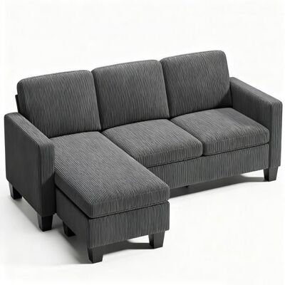 Canapé dangle Réversible - Bealife - Canapé Modulable en L - 3 Places - Pouf - Velours Côtelé - Gris - 188 x 136 x 89 cm Gris - Publicité Canapé dangle Réversible - Bealife - Canapé Modulable en L - 3 Places - Pouf - Velours Côtelé - Gris - 188 x 136 x 89 cm Gris - Publicité