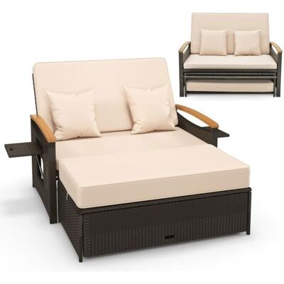 COSTWAY Salon de Jardin en Rotin PE - Ottoman de Rangement Dossier Réglable à 4 Positions Plateau Latéral Rétractable - Beige Beige - Publicité COSTWAY Salon de Jardin en Rotin PE - Ottoman de Rangement Dossier Réglable à 4 Positions Plateau Latéral Rétractable - Beige Beige - Publicité
