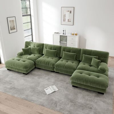 LEMLIT Canapé dangle modulable 4 places canapé panoramique U ou L assise profonde avec 2 poufs mobiles pour salon - chenille - vert Vert - Publicité LEMLIT Canapé dangle modulable 4 places canapé panoramique U ou L assise profonde avec 2 poufs mobiles pour salon - chenille - vert Vert - Publicité