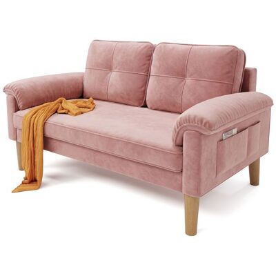 Canapé 2 Places - Bealife Canapé Scandinave - 2 Coussins - 2 Accoudoirs - Tissu Rose - Bois - Salon - Chambre - 144 x 77 x 77 cm Rose - Publicité Canapé 2 Places - Bealife Canapé Scandinave - 2 Coussins - 2 Accoudoirs - Tissu Rose - Bois - Salon - Chambre - 144 x 77 x 77 cm Rose - Publicité