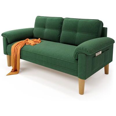 Canapé 2 Places - Bealife Canapé Scandinave - 2 Coussins - 2 Accoudoirs - Tissu Vert - Bois - Salon - Chambre - 144 x 77 x 77 cm Vert - Publicité Canapé 2 Places - Bealife Canapé Scandinave - 2 Coussins - 2 Accoudoirs - Tissu Vert - Bois - Salon - Chambre - 144 x 77 x 77 cm Vert - Publicité