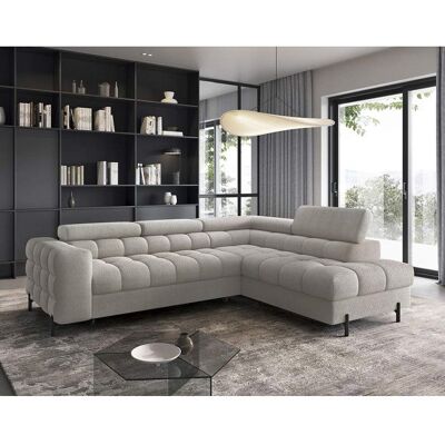 BEST MOBILIER Elisa - canapé dangle droit 5 places convertible avec coffre et têtières réglables en tissu bouclette - Taupe Gris - Publicité BEST MOBILIER Elisa - canapé dangle droit 5 places convertible avec coffre et têtières réglables en tissu bouclette - Taupe Gris - Publicité