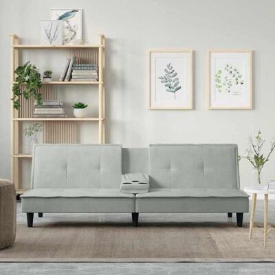 VIDAXL BEWI®Canapé-lit/Sofa Bed - 2 PERSONNES - clic-clac avec porte-gobelets gris clair velours &FR66916 Gris - Publicité VIDAXL BEWI®Canapé-lit/Sofa Bed - 2 PERSONNES - clic-clac avec porte-gobelets gris clair velours &FR66916 Gris - Publicité
