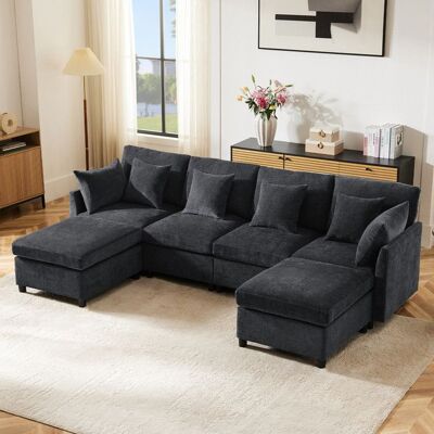 SEYAKANY Canapé sectionnel en U Moderne canapé dangle 5/6 Places avec repose-pieds amovible 6 coussins Tissu Chenille gris278x161x81cm Gris - Publicité SEYAKANY Canapé sectionnel en U Moderne canapé dangle 5/6 Places avec repose-pieds amovible 6 coussins Tissu Chenille gris278x161x81cm Gris - Publicité