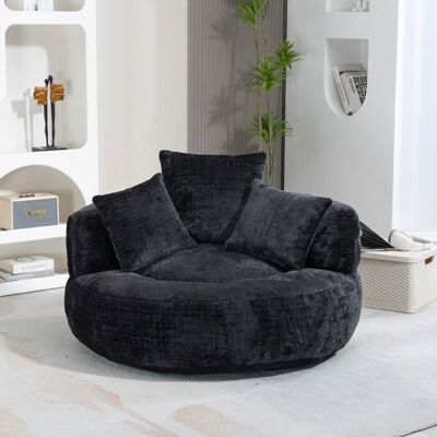 LEMONBEST Pouf poire 2 places en chenille noir 108×108×52 cm avec 3 coussins - Fauteuil lounge Noir - Publicité LEMONBEST Pouf poire 2 places en chenille noir 108×108×52 cm avec 3 coussins - Fauteuil lounge Noir - Publicité