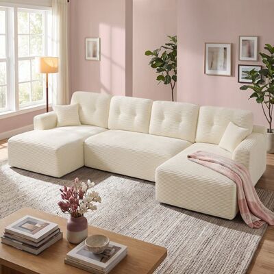 VASAGLE Canapé dAngle Convertible Modulable en Velours Côtelé Meuble de Salon 336 x 154 x 89 cm Blanc Blanc - Publicité VASAGLE Canapé dAngle Convertible Modulable en Velours Côtelé Meuble de Salon 336 x 154 x 89 cm Blanc Blanc - Publicité