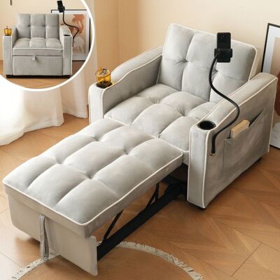 MERAX Fauteuil Lit Convertible Gris 1 Place 3 en 1 Canapé Extensible 60 cm Petit Espace Porte-Gobelets Gris - Publicité MERAX Fauteuil Lit Convertible Gris 1 Place 3 en 1 Canapé Extensible 60 cm Petit Espace Porte-Gobelets Gris - Publicité