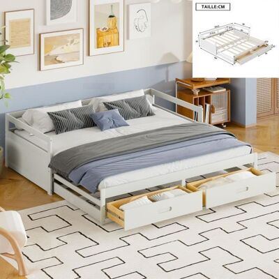 Canapé-lit extensible 90-180x200cm - Tiroirs de rangement - Pin blanc - 2 places - Montage facile Blanc - Publicité Canapé-lit extensible 90-180x200cm - Tiroirs de rangement - Pin blanc - 2 places - Montage facile Blanc - Publicité
