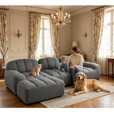 KAL'ANWEI Canapé modulaire 3 places en forme de L avec 1 poufs canapé mousse haute densité 32D assise profondepour salontissu douxgris Gris - Publicité KAL'ANWEI Canapé modulaire 3 places en forme de L avec 1 poufs canapé mousse haute densité 32D assise profondepour salontissu douxgris Gris - Publicité
