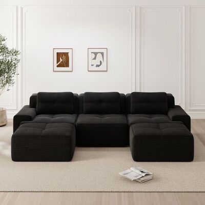 OEM Canapé modulaire en velours côtelé - Forme en U - 293x177x69 cm - Noir - Sans montage - Confort semblable à un nuage Noir - Publicité OEM Canapé modulaire en velours côtelé - Forme en U - 293x177x69 cm - Noir - Sans montage - Confort semblable à un nuage Noir - Publicité