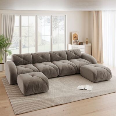 LEMLIT Canapé dangle modulable en U 4 places Canapé panoramique effet nuage avec 2 poufs assise profonde pour salon - chenille - marron Marron - Publicité LEMLIT Canapé dangle modulable en U 4 places Canapé panoramique effet nuage avec 2 poufs assise profonde pour salon - chenille - marron Marron - Publicité