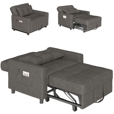 Fauteuil Convertible - Bealife - Canapé 1 Place -Lin Gris Foncé - Couchage 70x190cm - Chaise Longue - Coussin - Réglable - Rangement Gris - Publicité Fauteuil Convertible - Bealife - Canapé 1 Place -Lin Gris Foncé - Couchage 70x190cm - Chaise Longue - Coussin - Réglable - Rangement Gris - Publicité