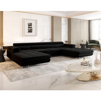 BEST MOBILIER Ayden - Canapé panoramique en U 7 places convertible avec coffre et têtières réglables en tissu - Noir Noir - Publicité BEST MOBILIER Ayden - Canapé panoramique en U 7 places convertible avec coffre et têtières réglables en tissu - Noir Noir - Publicité