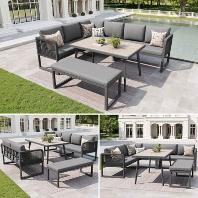 Merax Salon de Jardin - 6-8 Places - avec Table Repas et Canapé dAngle Modulable Coussins Épais Résistant UV - Gris Gris - Publicité Merax Salon de Jardin - 6-8 Places - avec Table Repas et Canapé dAngle Modulable Coussins Épais Résistant UV - Gris Gris - Publicité