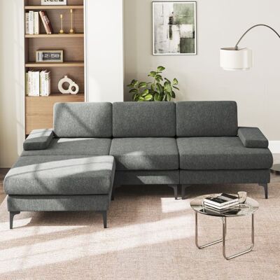 DRIPEX Canapé dangle Convertible 4 Places en Tissu Chenille - Canapé dangle Scandinave en Forme de L - 244x146x83cm - Gris Gris - Publicité DRIPEX Canapé dangle Convertible 4 Places en Tissu Chenille - Canapé dangle Scandinave en Forme de L - 244x146x83cm - Gris Gris - Publicité