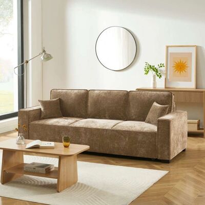 BAÏTA Canapé droit convertible GAVI 3 places tissu marron Marron - Publicité BAÏTA Canapé droit convertible GAVI 3 places tissu marron Marron - Publicité