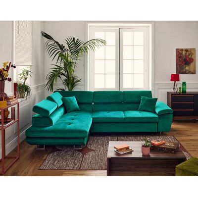 BEST MOBILIER Dimas - canapé dangle gauche 5 places - convertible avec coffre et têtières réglables - en velours - Vert Vert - Publicité BEST MOBILIER Dimas - canapé dangle gauche 5 places - convertible avec coffre et têtières réglables - en velours - Vert Vert - Publicité