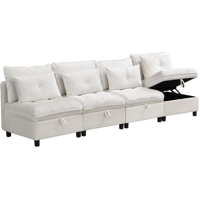 NUMBERWAN Canapé modulable 4 places capitonné chesterfield - canapé coffre - combinaison libre - chenille et bois massif - 274x76x87 - beige Beige - Publicité NUMBERWAN Canapé modulable 4 places capitonné chesterfield - canapé coffre - combinaison libre - chenille et bois massif - 274x76x87 - beige Beige - Publicité