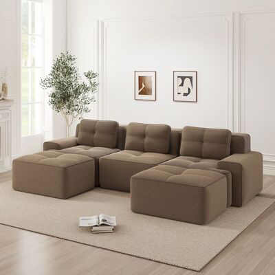 OEM Canapé compressé modulable 3 places en U avec 1 pouf assise profonde en velours côtelé marron 293 x 177 cm Marron - Publicité OEM Canapé compressé modulable 3 places en U avec 1 pouf assise profonde en velours côtelé marron 293 x 177 cm Marron - Publicité
