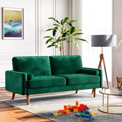 Canapé 3 Places Scandinave en Velours VertCanapé moelleux à ressorts avec 2 coussins pour salonPieds en bois176×78×85 cm Vert - Publicité Canapé 3 Places Scandinave en Velours VertCanapé moelleux à ressorts avec 2 coussins pour salonPieds en bois176×78×85 cm Vert - Publicité